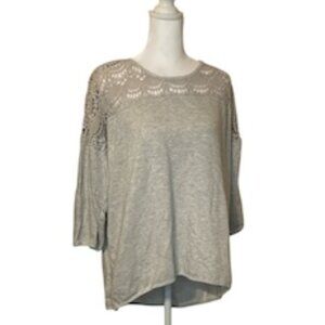 Hannah Oatmeal Cream Lace Detail 3/4 Sleeve Top XL